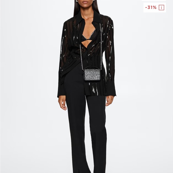 Mango- Black Sequins Button Down Top. Size: XS - Picture 3 of 10